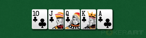 покер комбинация  - стрит флеш , пять карт одной масти по порядку со старшей картой Туз