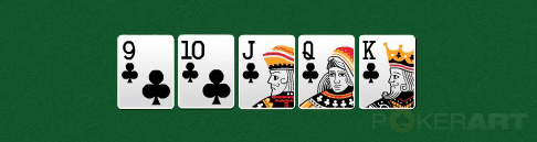 покер комбинация  - стрит флеш , пять карт одной масти по порядку
